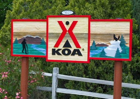 ACTON, CA/USA - MAY 7, 2016: KOA campground and sign. Kampgrounds of America is the world's largest system of privately held campgrounds in the USA and Canada.