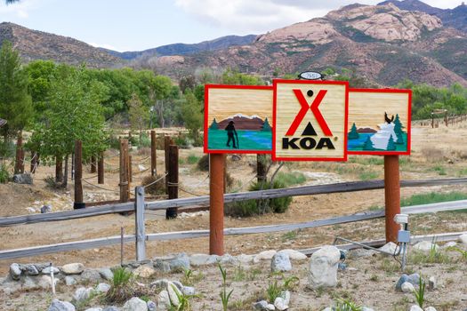 ACTON, CA/USA - MAY 7, 2016: KOA campground and sign. Kampgrounds of America is the world's largest system of privately held campgrounds in the USA and Canada.