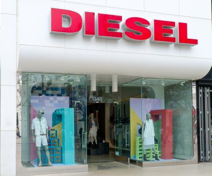SANTA MONICA, CA/USA - MAY 12, 2015: Diesel store exterior and sign. Diesel is an Italian retail clothing company selling denim, and other clothing and accessories.