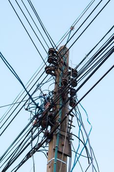 Chaotic mess of a wires on a pillar