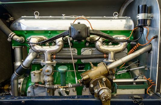 Vintage car engine closeup