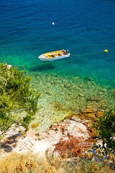 Lonely boat on idyllic beach, island of Dugi Otok, Croatia
