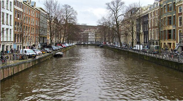 Water canal in Amsterdam, Netherlands