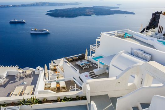 Luxury decks and patios of Oia, Santorini, Greece