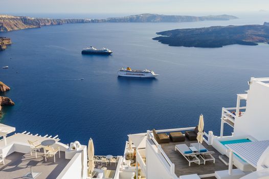 Luxury decks and patios of Oia, Santorini, Greece