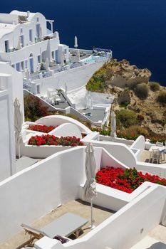 Luxury decks and patios of Oia, Santorini, Greece