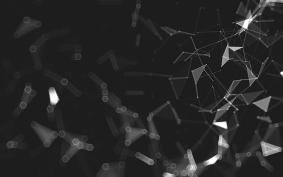 Abstract polygonal space low poly dark background with connecting dots and lines. Connection structure. 3d rendering