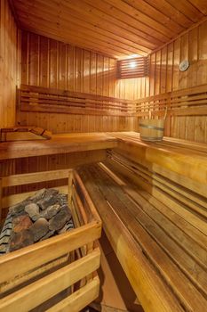 View of classic wooden sauna
