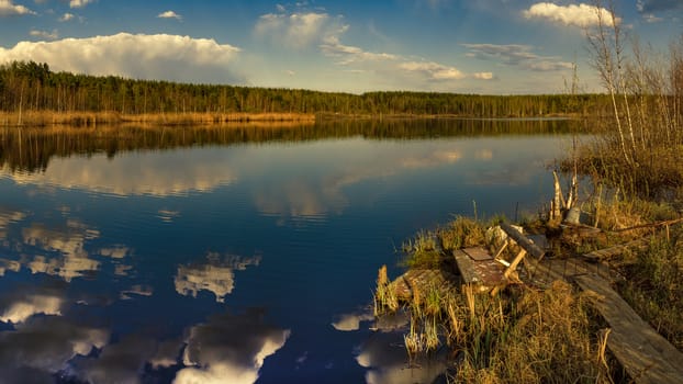 In the evening before sunset on a beautiful lake
