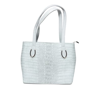 The photograph shows a female handbag on a white background