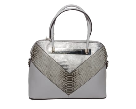 The photograph shows a female handbag on a white background