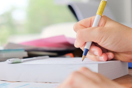women hand writing in business diary