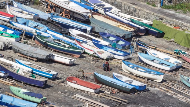 View of some colorful boats aground