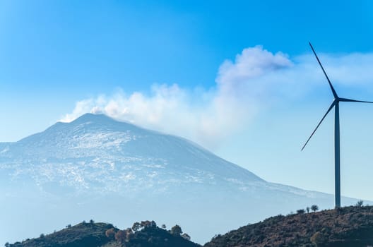 Eolic Turbines with the volcano in background