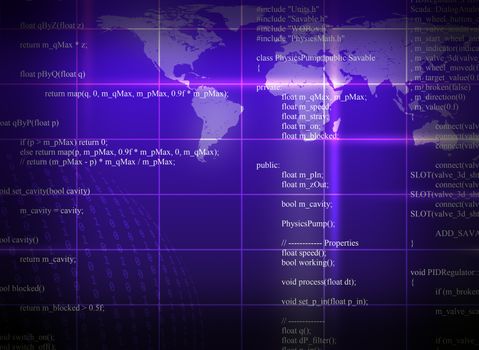 Abstract blue background with world map and numbers