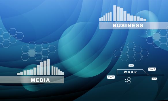 Abstract blue background with graphs and business words