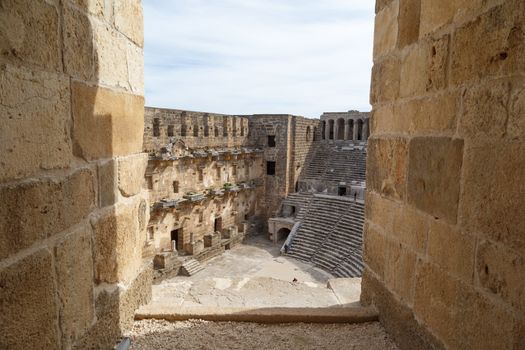 View of historical old ancient city of Aspendos in Antalya.