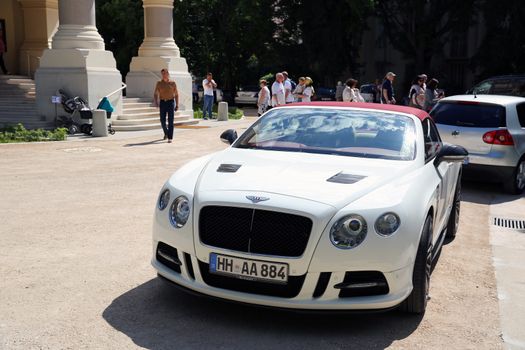 Nice, France - May 15, 2016: White Continental GT Mansory Parked in Front of the Nice Orthodox Church