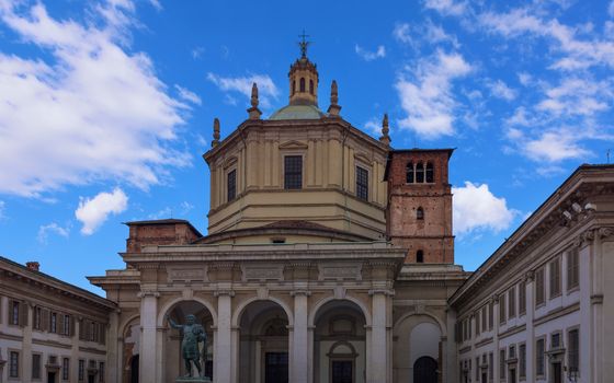 Saint Lawrence (San Lorenzo ) Cathedral and the statue of Emperor Constantin in Milan