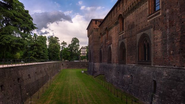 In the picture the Outer Wall of Sforza castle (Castello Sforzesco) in Milan, Italy