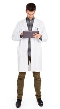 Doctor holding blank digital tablet with copy space and clipping path for the screen