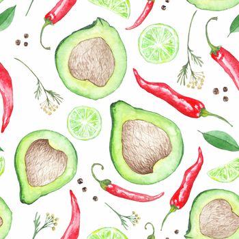 Seamless artistic texture with detailed food illustrations of Mexican cuisine for kitchen wallpaper, print  and textile design