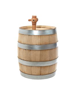 Nice oak barrel with faucet on white background. Isolated with clipping path