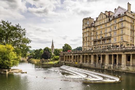 BATH - JULY 18: View of the Empire Hotel on River Avon on July 18, 2015 in Bath, England