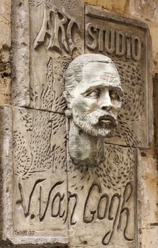 Van Gogh bas-relief  on a wall outside art studio in Valletta, Malta.