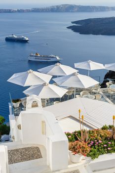 View of Firostefani village, Santorini Greece. Copyspace