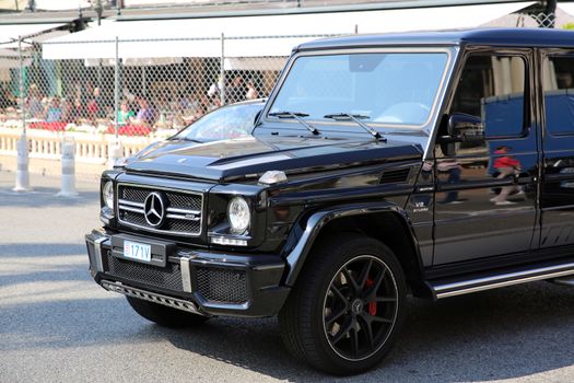 Monte-Carlo, Monaco - May 17, 2016:  Luxury Black SUV Mercedes G 63 AMG Parked in Front of the Monte-Carlo Casino in Monaco