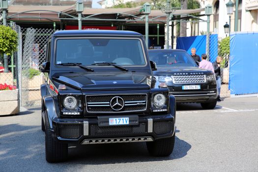 Monte-Carlo, Monaco - May 17, 2016:  Luxury Black SUV Mercedes G 63 AMG Parked in Front of the Monte-Carlo Casino in Monaco