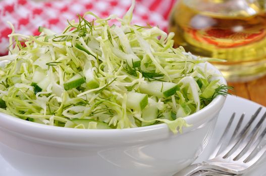 Salad of fresh coleslaw with cucumber and dill