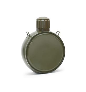 Modern hiking metal flask on white background. Clipping path is included