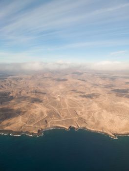 Fuerteventura Canarian island from plane window view