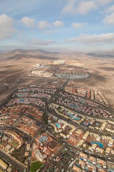 Fuerteventura Canarian island from plane window view