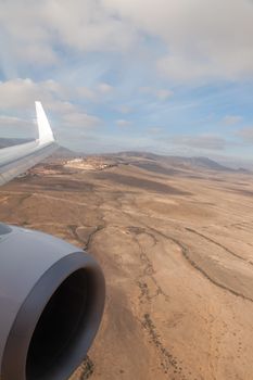 Fuerteventura Canarian island from plane window view