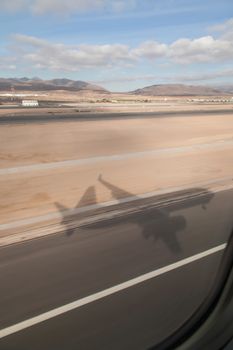 Fuerteventura Canarian island from plane window view