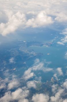 Fuerteventura Canarian island from plane window view