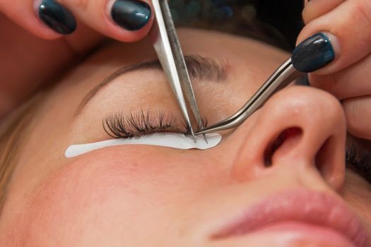 eyelash extension process, the beauty industry beauty salons lashes  very soft focus