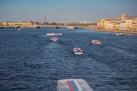 touristic ships on Neva river, sankt petersburg