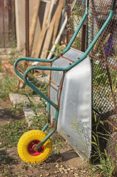 Trolley for home gardening and cleaning gardens and grass and garbage  soft focus