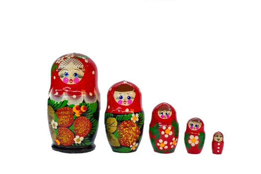 Russian Matryoshka wooden dolls gifts isolated on white background