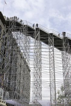 ROTTERDAM,HOLLAND-MAY 18, Unidentified  people at a giant staircase with 180 steps from the station to the Groothandelsgebouw on May 18 2016 in Rottrerdam, a nod to 75 years rebuilding the city