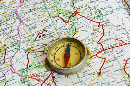 Compass and map roads