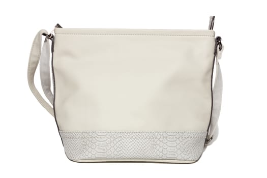 The photograph shows a female handbag on a white background