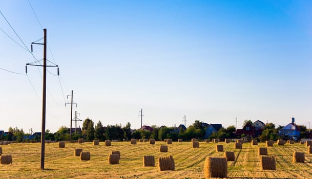 Bales of straw on the retracted the field after harvest