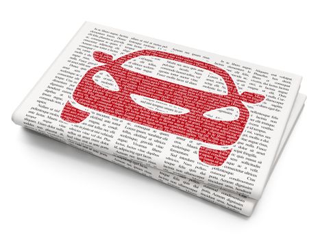 Travel concept: Pixelated red Car icon on Newspaper background, 3D rendering