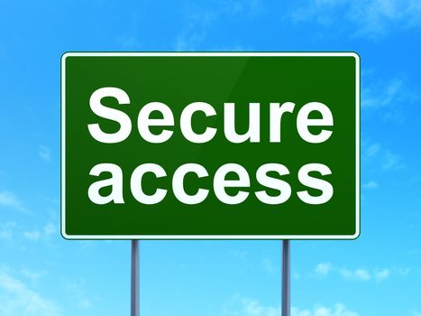 Security concept: Secure Access on green road highway sign, clear blue sky background, 3D rendering