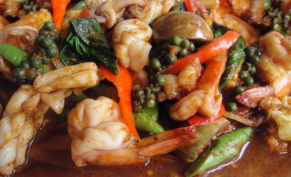 Thai spicy seafood with herbs